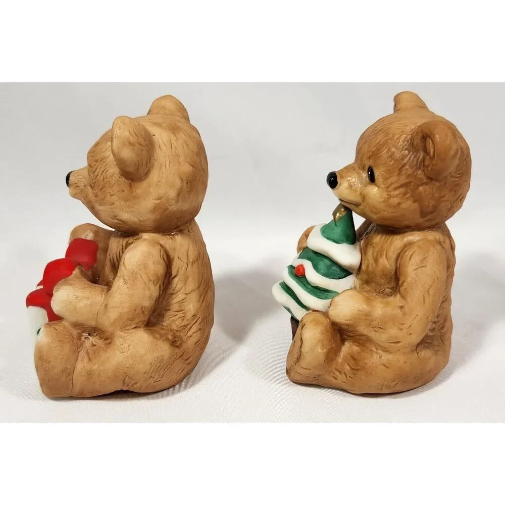 set of 2 vintage‎ HOMCO Home Interiors Christmas BEARS ceramic Tree Present 1986